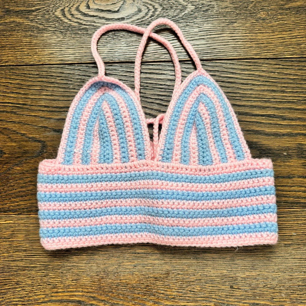 Light Blue and Pink Crocheted Top